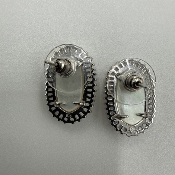 Kendra Scott Cade Stud Earrings Abalone Shell Silver Baguette Crystals Authe - Picture 3 of 8